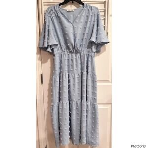 Kate Kasin Blue Swiss Dot Midi Dress Large Coquette Feminine